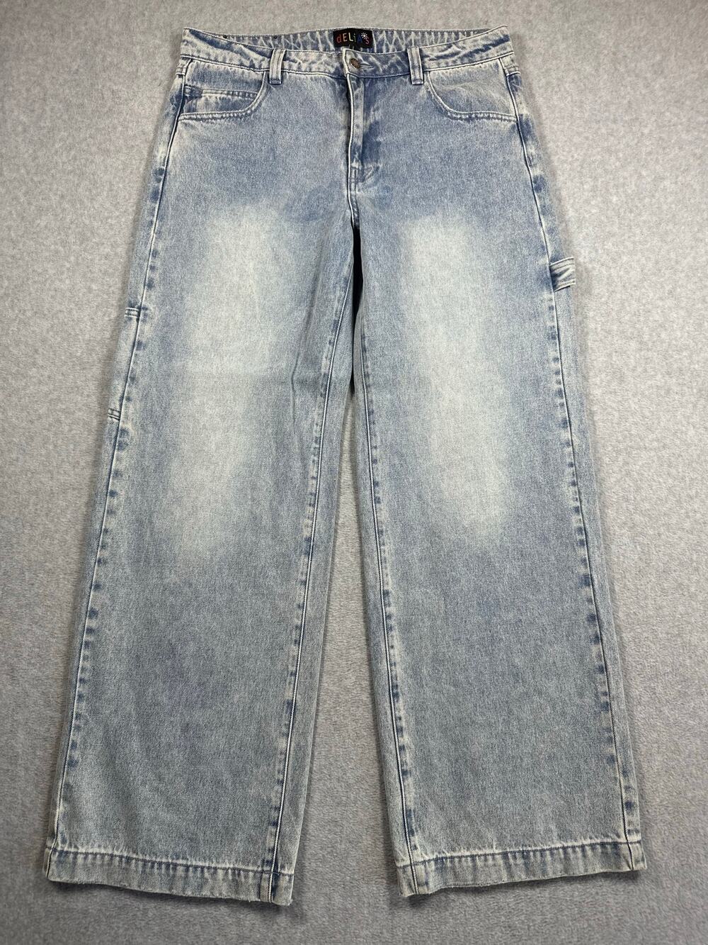 Vintage Y2K Delia's Carpenter Jeans Women Size Large Blue Denim Wide Leg Zip Fly